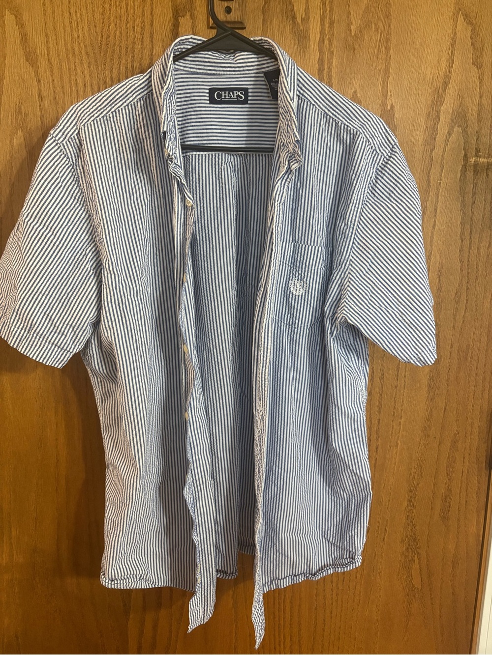 Chaps Blue and White Striped Short-Sleeve Button-Down Shirt